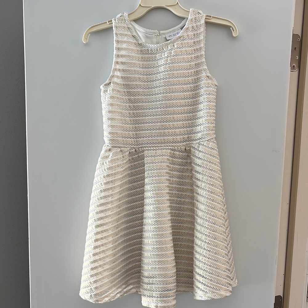 Elegant White Striped Kids Dress